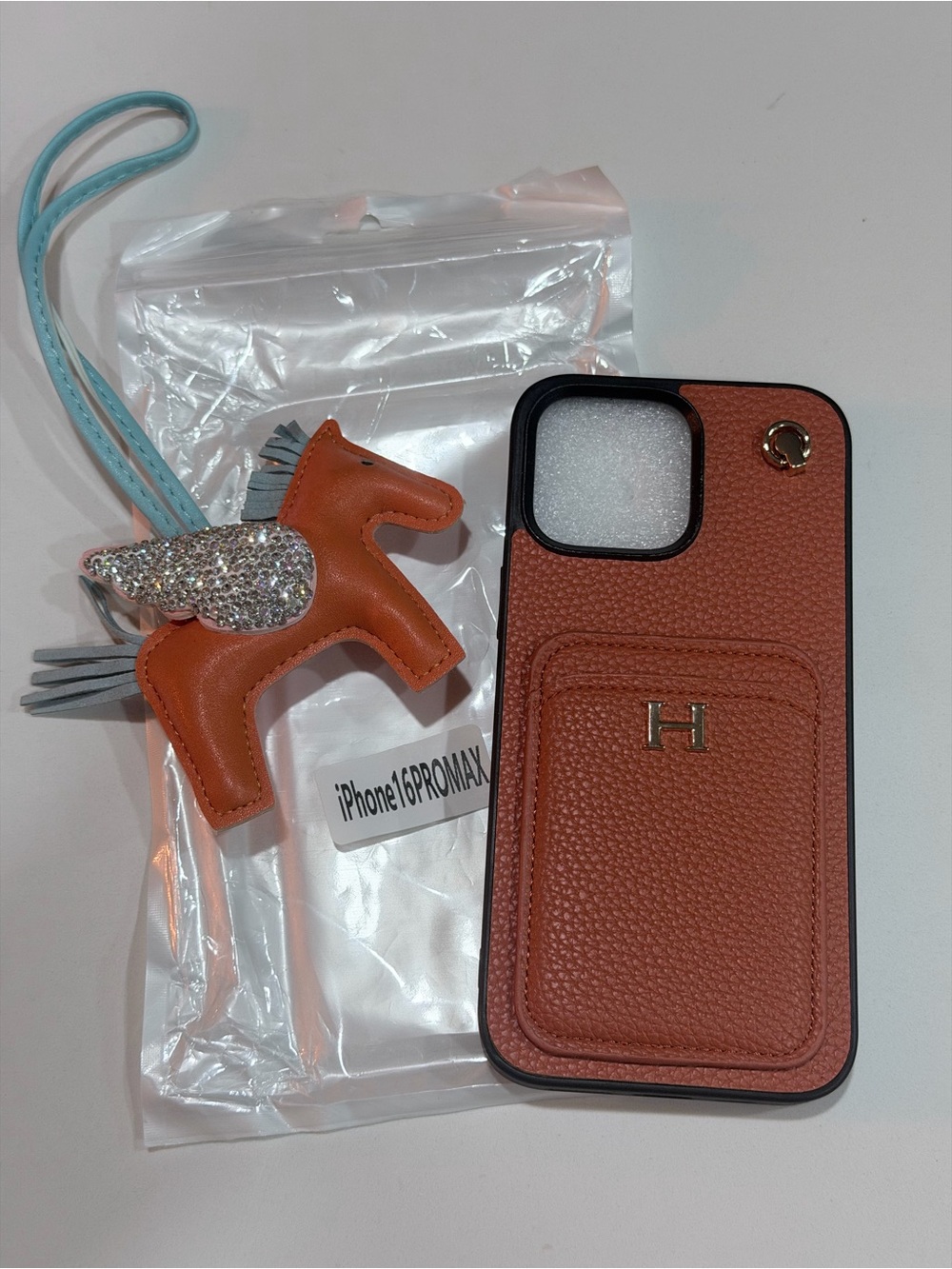 Fashion Brown Leather Pocket iPhone 16 Pro Max Case with Charm